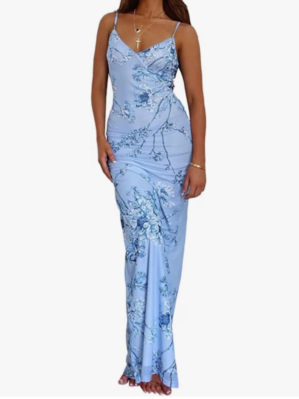 Light Blue Floral Slip Maxi Dress